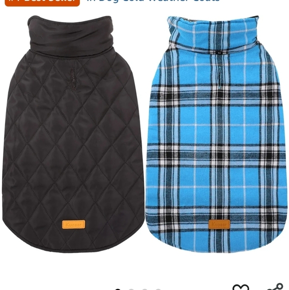 Reversible Black and Blue Plaid Dog Coat NWT - Picture 1 of 16
